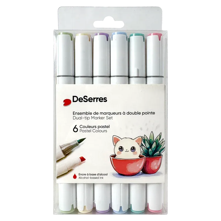 Deserres - Ensemble de 6 marqueurs alcool double pointe couleurs pastels