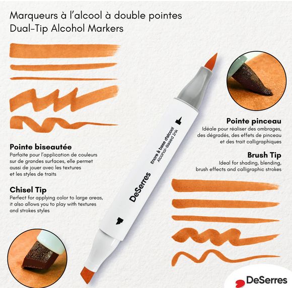 DESERRES - ENSEMBLE DE 120 MARQUEURS ALCOOL DOUBLE POINTE