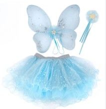 Fée bleu avec ailes et baguette 4 à 6 ans
