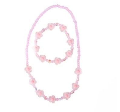Ensemble de collier et bracelet fleur de cristal rose