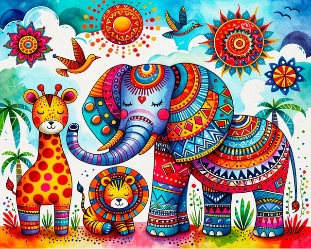 Broderie de diamant Jacarou - Colorful jungle animals