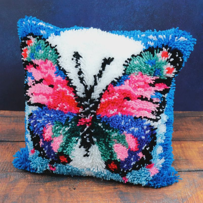 POINTS NOUÉS JACAROU - HOUSSE COUSSIN PAPILLON BLEU