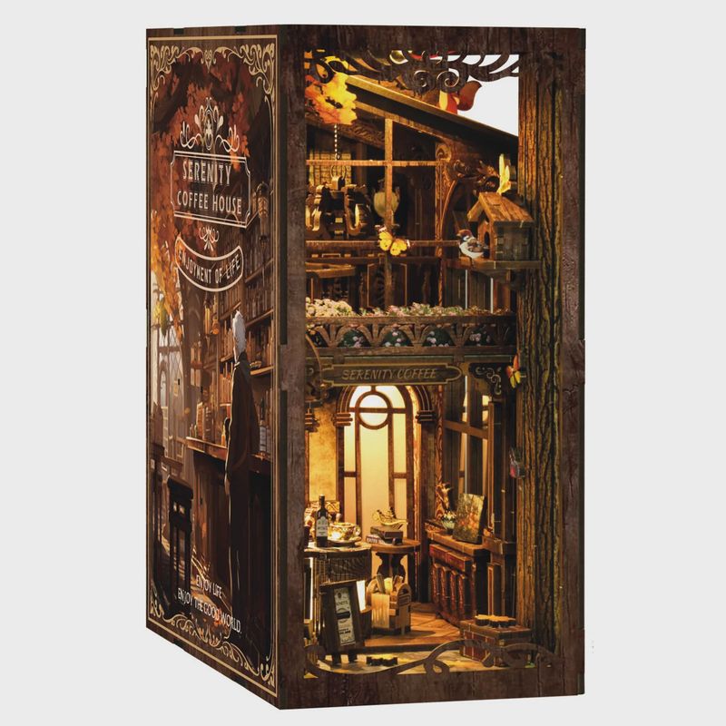 MINI DÉCOR DE BIBLIOTHÈQUE MAISON DE CAFÉ SÉRÉNITÉ