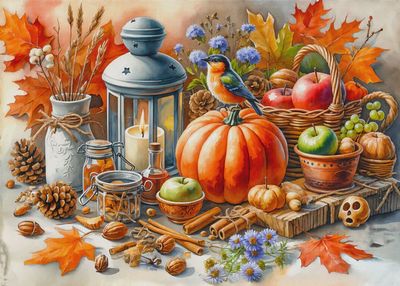 BRODERIE DE DIAMANT JACAROU - RUSTIC AUTUMN ARRANGEMENT