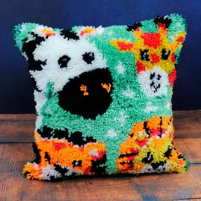Points noués Jacarou - Housse coussin animaux de la jungle