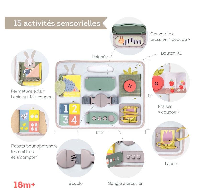 TAF TOYS - PLANCHE D'ÉVEIL AVEC ATTACHES