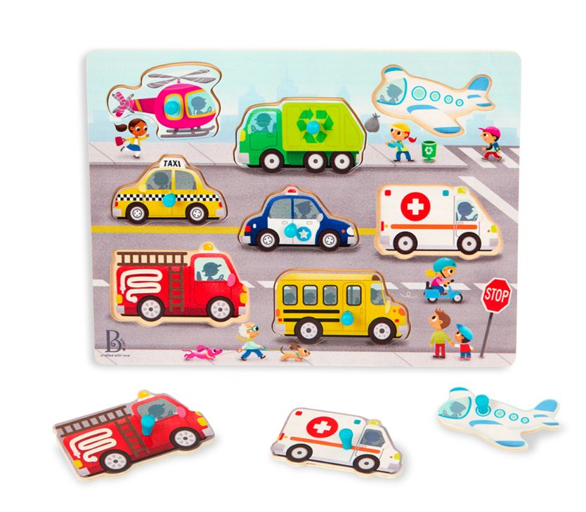 CASSE-TÊTE 8 PIÈCES EN BOIS BATTAT - PEEK &amp; EXPLORE: VÉHICULES