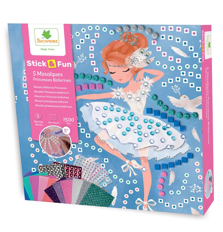 STICK'N FUN - GRAND MODÈLE 5 MOSAIQUES PRINCESSES BALLERINES