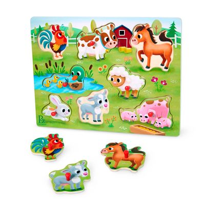 CASSE-TÊTE EN BOIS 8 PIÈCES BATTAT - PEEK &amp; EXPLORE: LES ANIMAUX DE LA FERME
