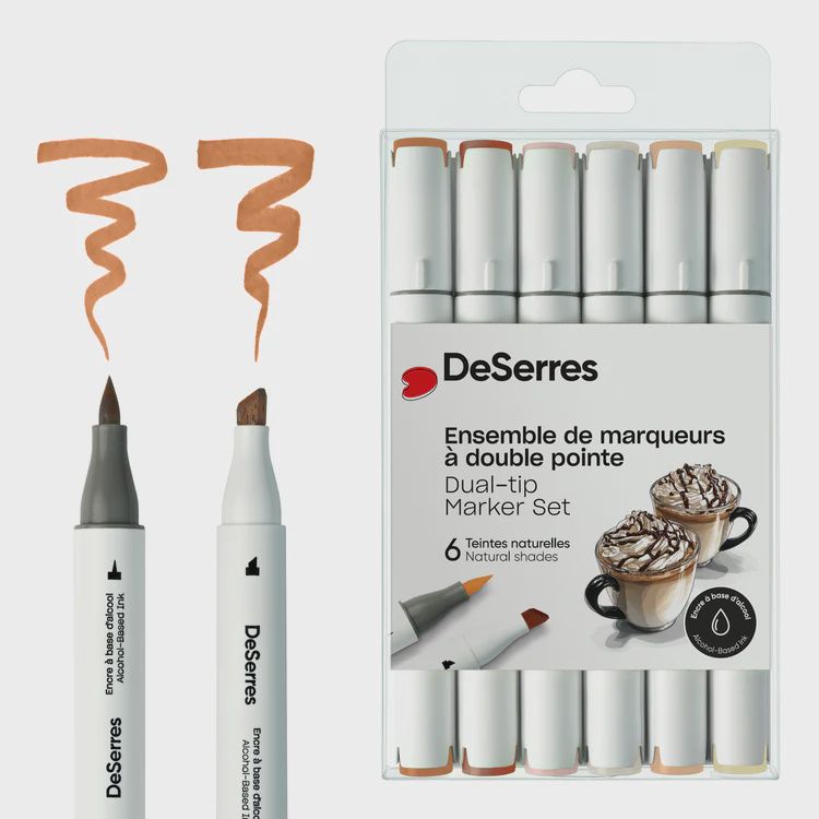 ENSEMBLE DE 6 MARQUEURS ALCOOL DOUBLE POINTE COULEURS TEINTES NATURELLES