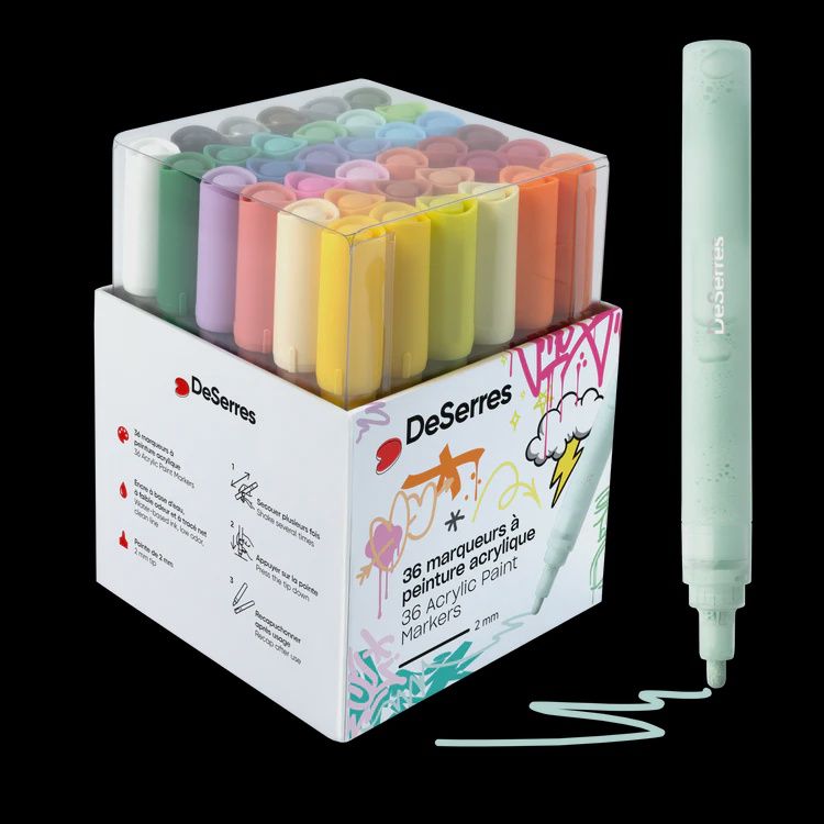 DESERRES - 36 MARQUEURS ACRYLIQUES VALVE 2MM