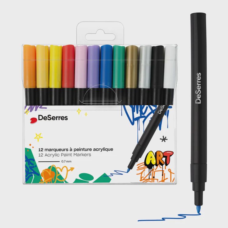 DESERRES - 12 MARQUEURS ACRYLIQUES VALVE 0.7MM