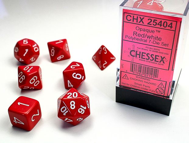Ensemble de 7 dés polyédriques - Rouge/Blanc