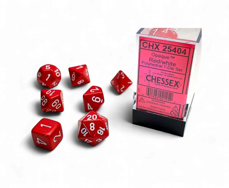 Ensemble de 7 dés polyédriques - Rouge/Blanc