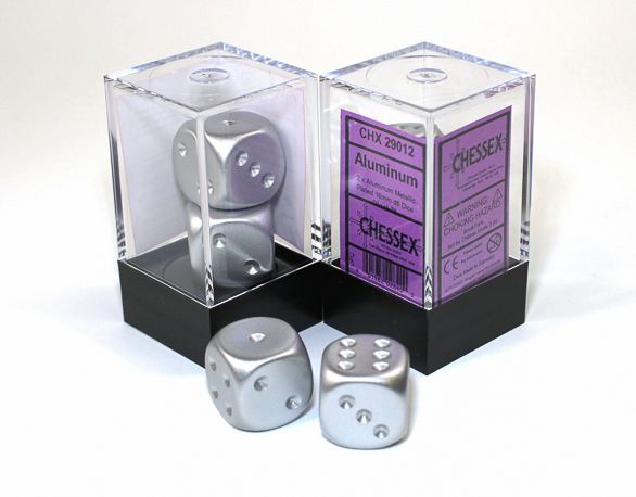 Ensemble de 2 dés 6 faces 16 mm - Argent