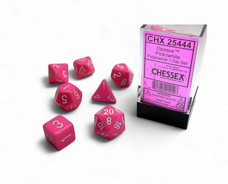 Ensemble de 7 dés polyédriques - Rose/Blanc