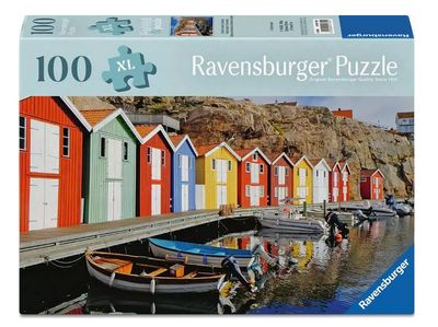 Casse-tête Ravensburger 100 pièces XL - Cabanes de bateaux colorées en Suède