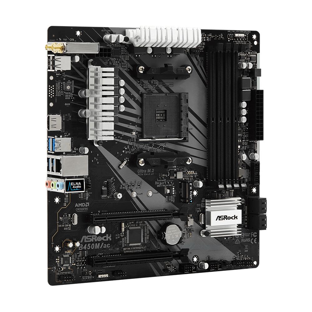 ASRock B450M/ac AM4 Motherboard – Dual-Channel DDR4, M.2 NVMe, WiFi, Ryzen 3000/5000 Support