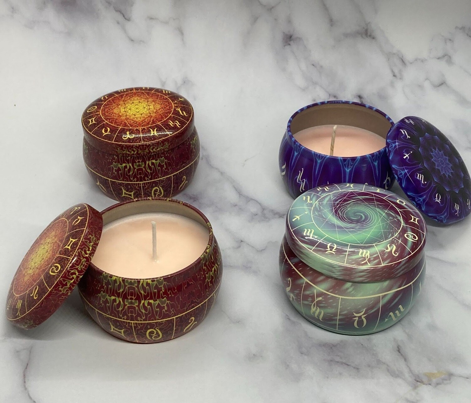Hand-poured Soy Candles  ZODIAC design Tin Can - 4 oz.