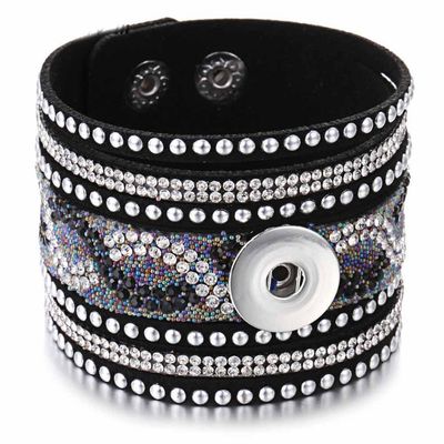 SnapOn Bred Cuff Armbånd - Sort Rhinestone