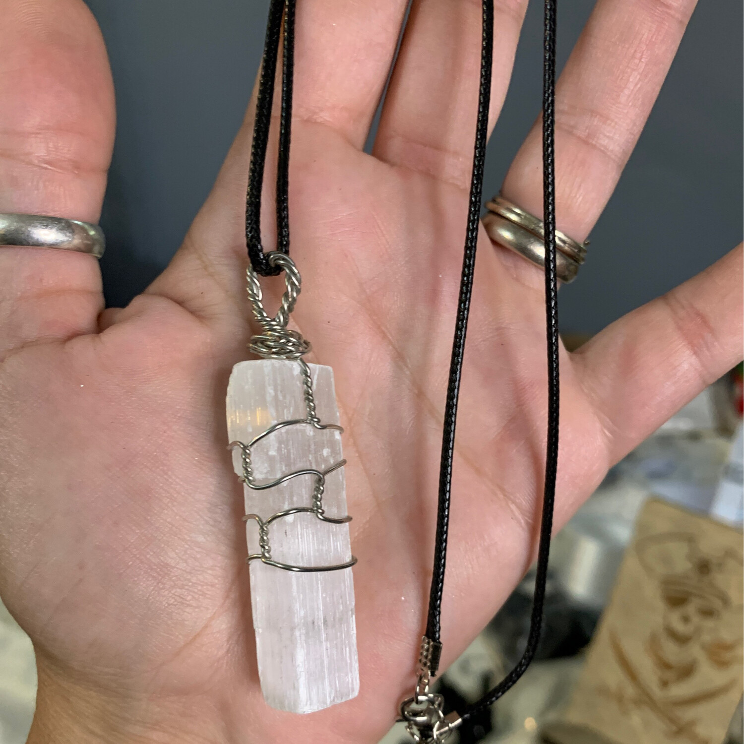 Selenite Wired Wrapped Necklace