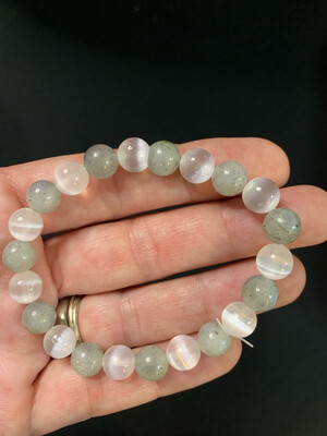 Rainbow Moonstone And Selenite Crystal Bead Bracelet