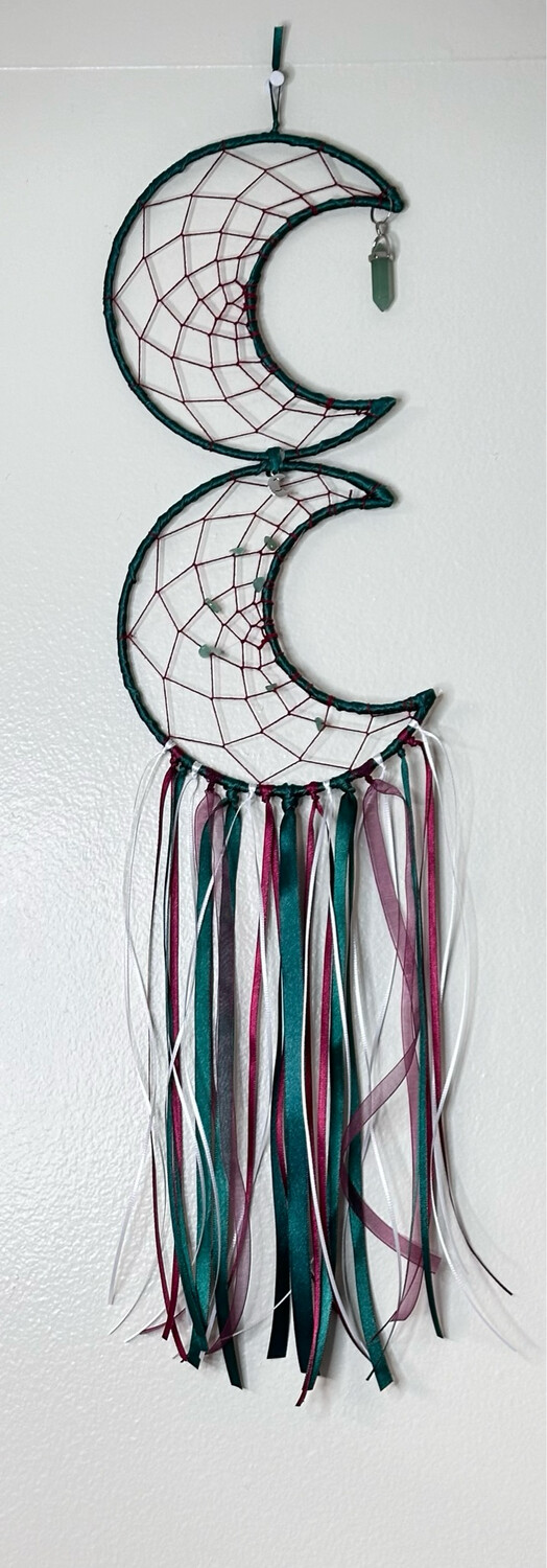 Double 5.9&quot; Crescent Moon Wall Hanger with Green Aventurine