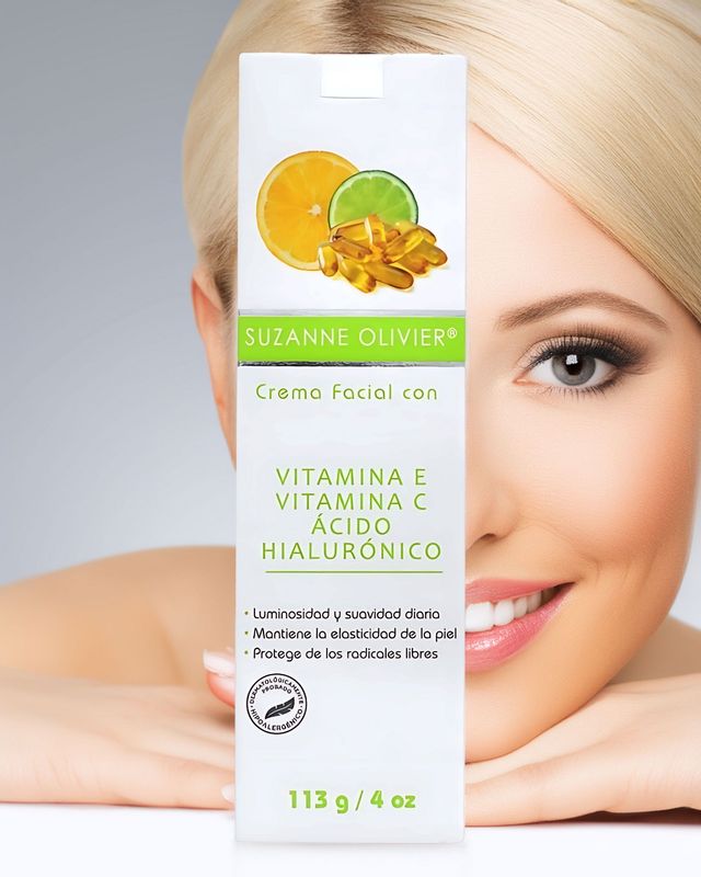 Crema Facial con vitamina E, C y Ácido Hialurónico.