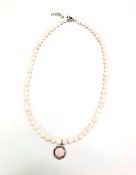 Queen Conch 16&quot; 6mm Bead Necklace w. Clam in Circle Charm