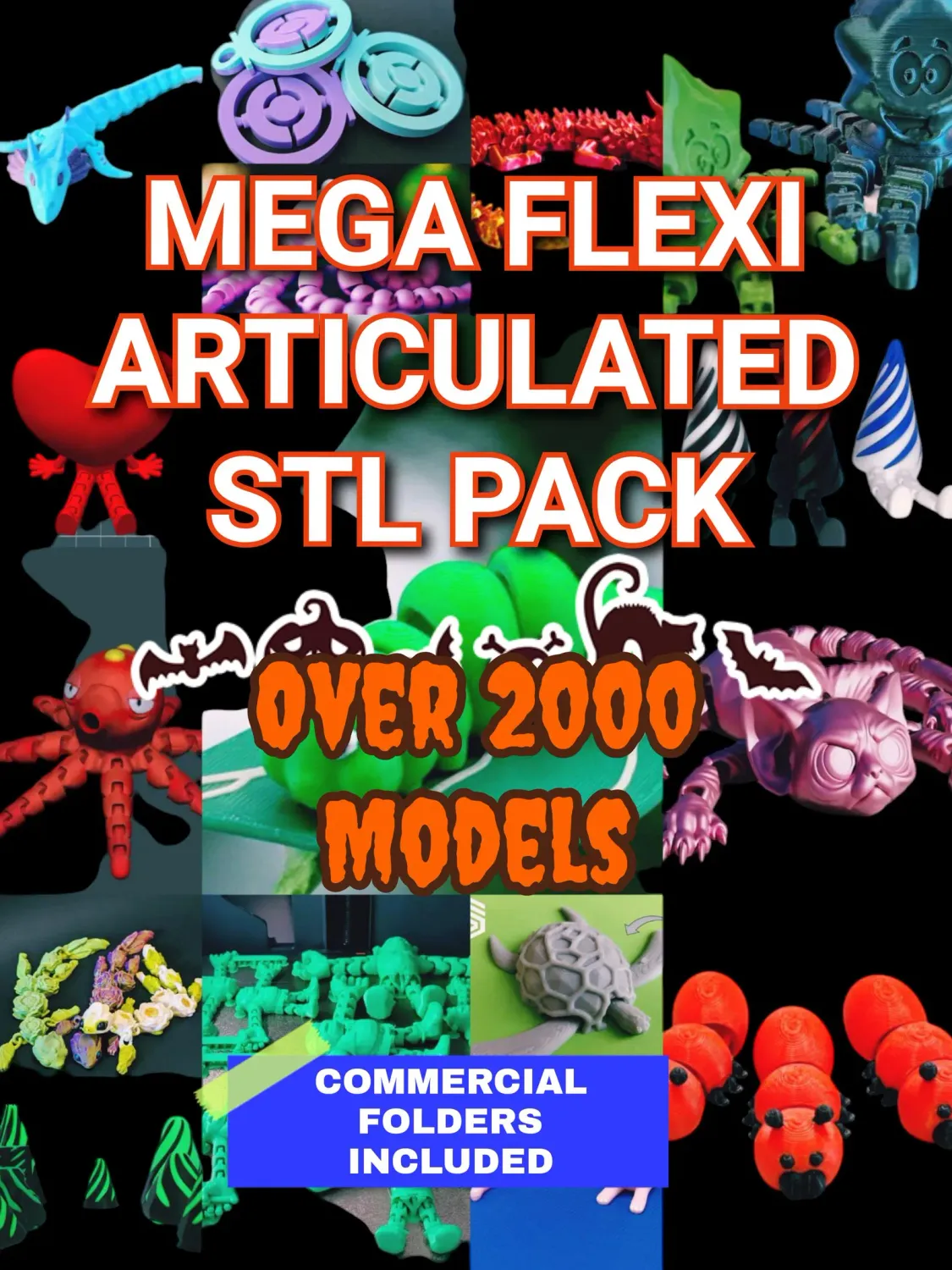Articulated flexi pack, now over 2000 plus models, 3D print files,STL and 3mf files, weekly updates, commercial use Folders included