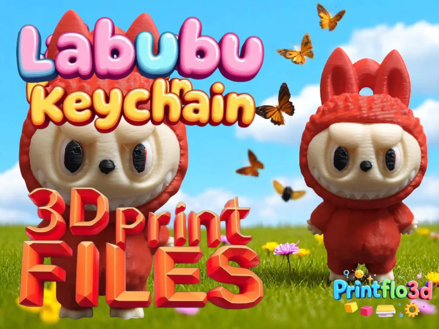 Labubu Keychain versions, 3D Print files. full colour AMS versions, single colour prints, multipart keychain version.Full commercial licence