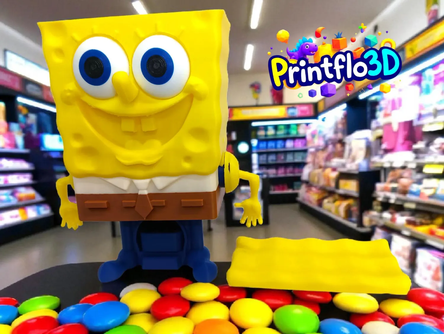 Spongebob Candy Dispenser, New from Printflo3D, lift his arm and the candy comes out the bottom. fun project