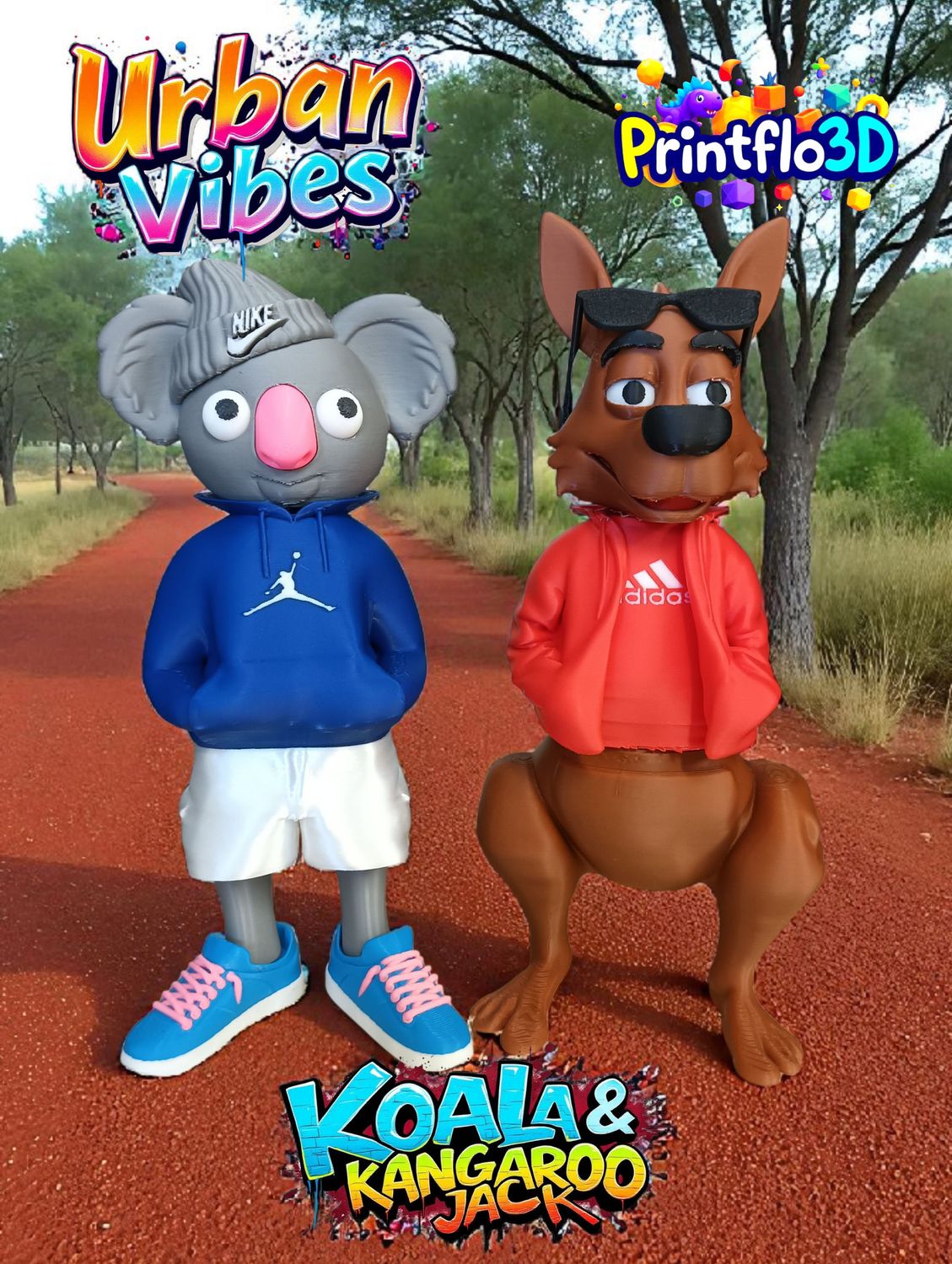 Kangaroo Jack &amp; Kenny Koala Urban Vibes, multipart 3D Print Files, 3mf and stl sfiles, great fun print
