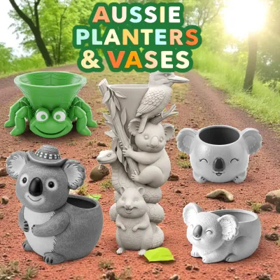 Collection of my Australian animal vases &amp; planters, 3D Print Files, stl sfiles, great fun, commercial license available