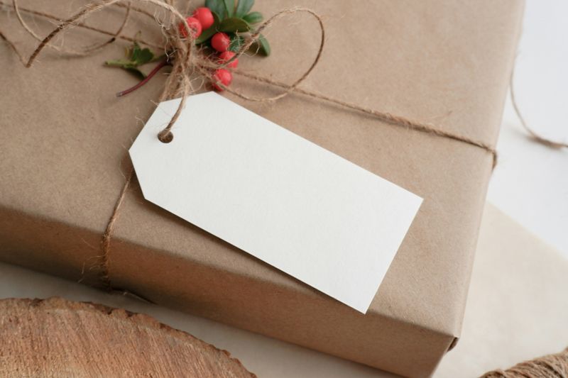 Personalized gift box with kraft wrapping and blank tag for engraving