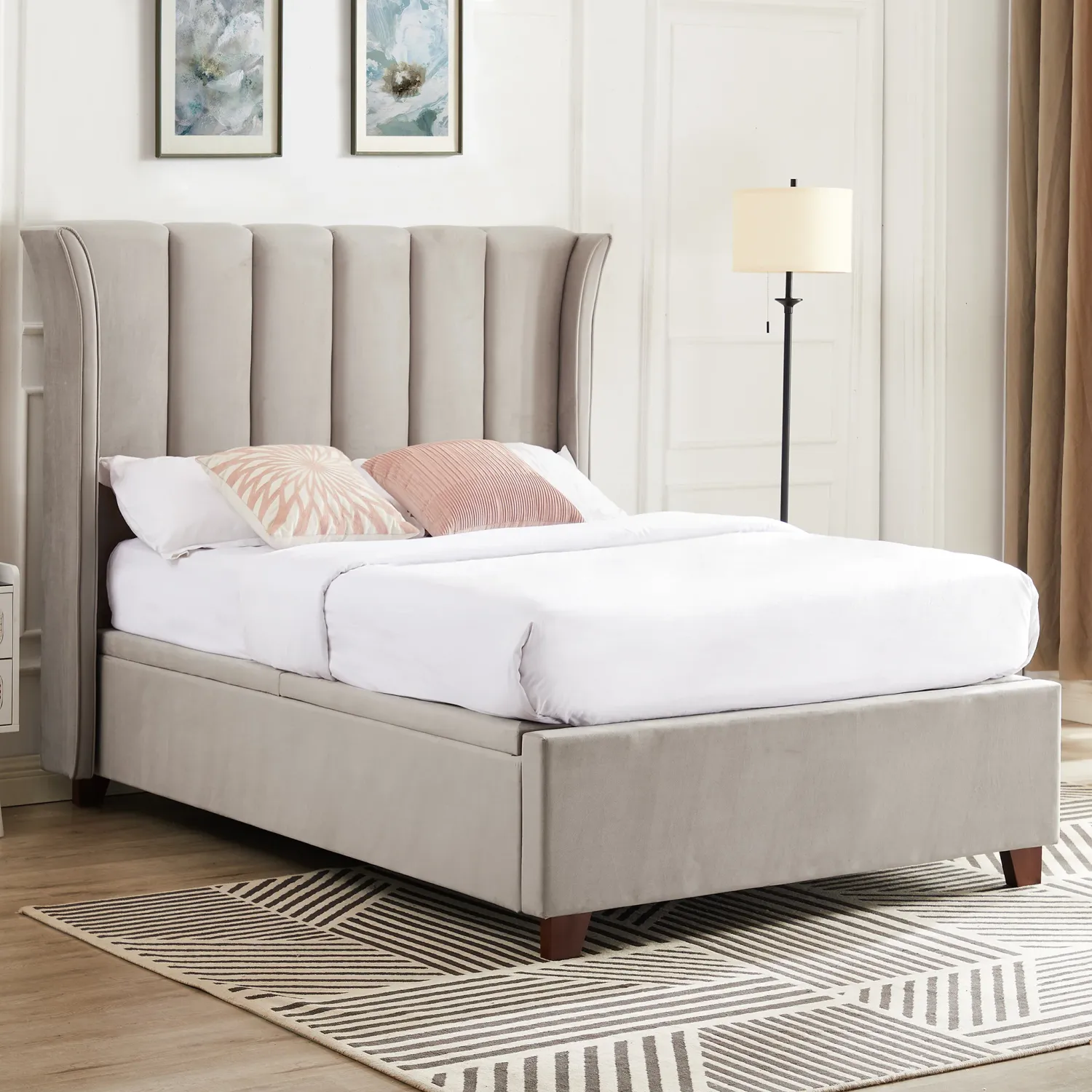 Mia 4ft6 Upholstered Ottoman Bed Frame Taupe Velvet by Balmoral