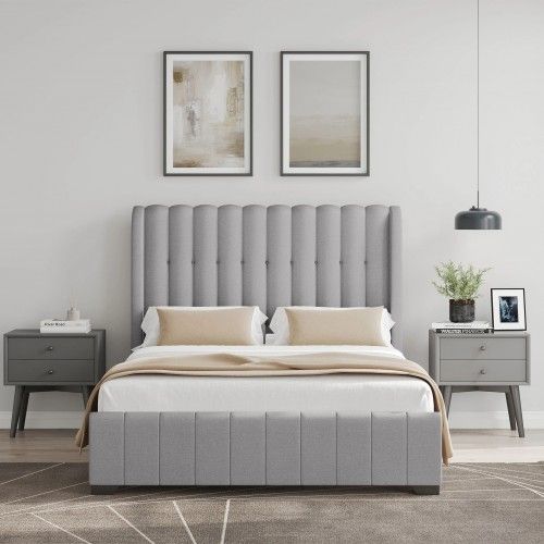 Megan Upholstered Bed Frame Grey Fabric