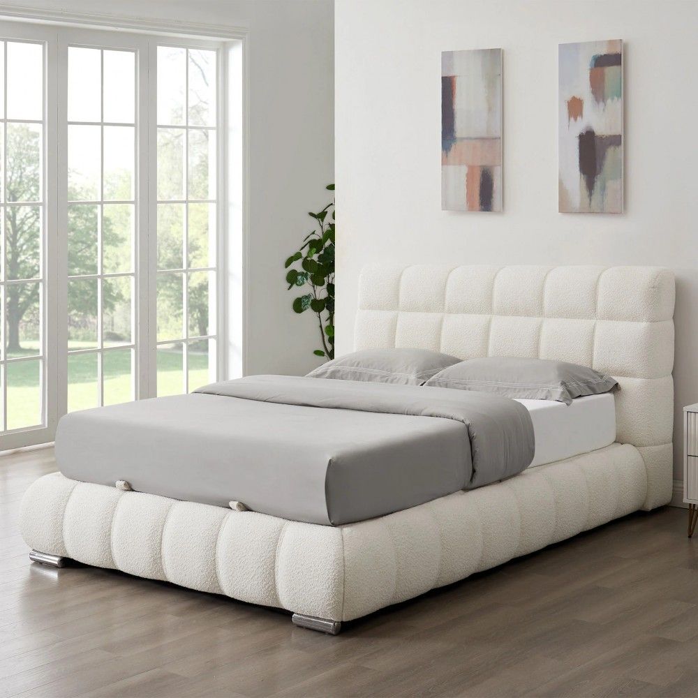 Kelvin Upholstered Bed Frame Boucle Natural Fabric