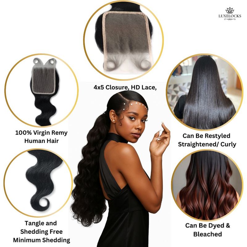 LUXELOCKS 4X5 HD LACE CLOSURE EURO BODY 12″