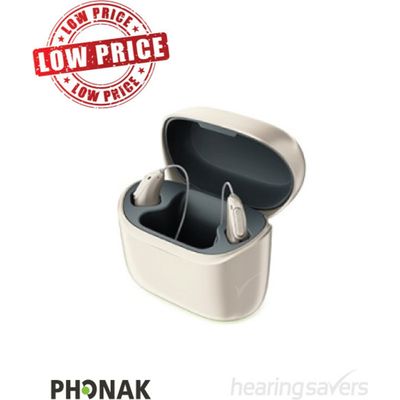 Phonak Charger Ease open with Audéo Lumity hearing aids inserted
