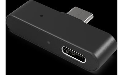 Oticon Easy LE Adapter angled bottom view showing USB-C pass-through charging port