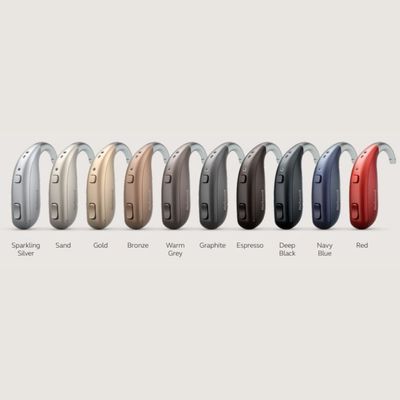 ReSound Enzo IA Super Power hearing aids shown in available colors