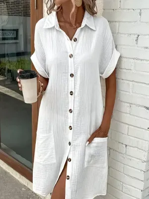 Women&#39;S Casual Button-Up Shirt Dress