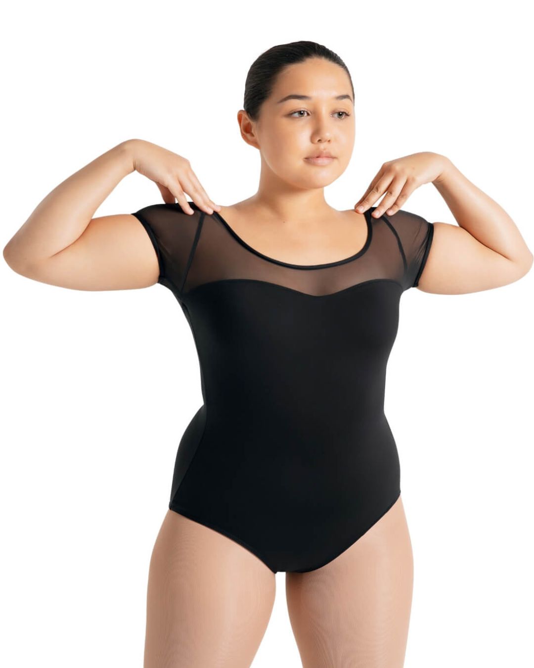 SE1039W MESH YOLK SHORT SLEEVE LEO, Color: BLK, Size: XSA