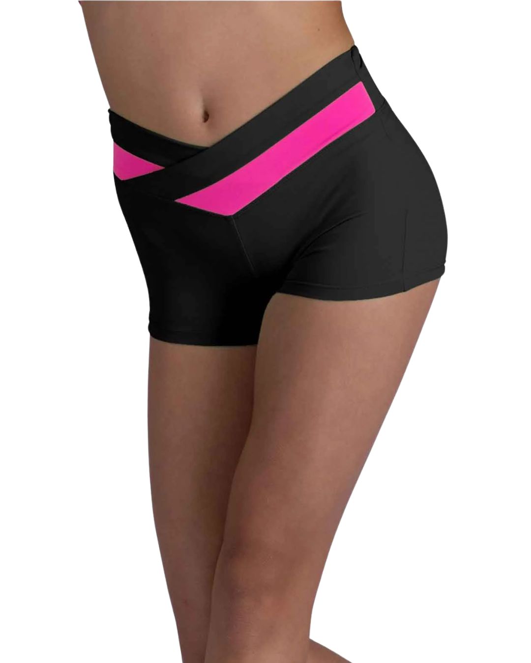 26404C V-WAIST SHORT, Color: BLK+NEON PNK, Size: 6X-7