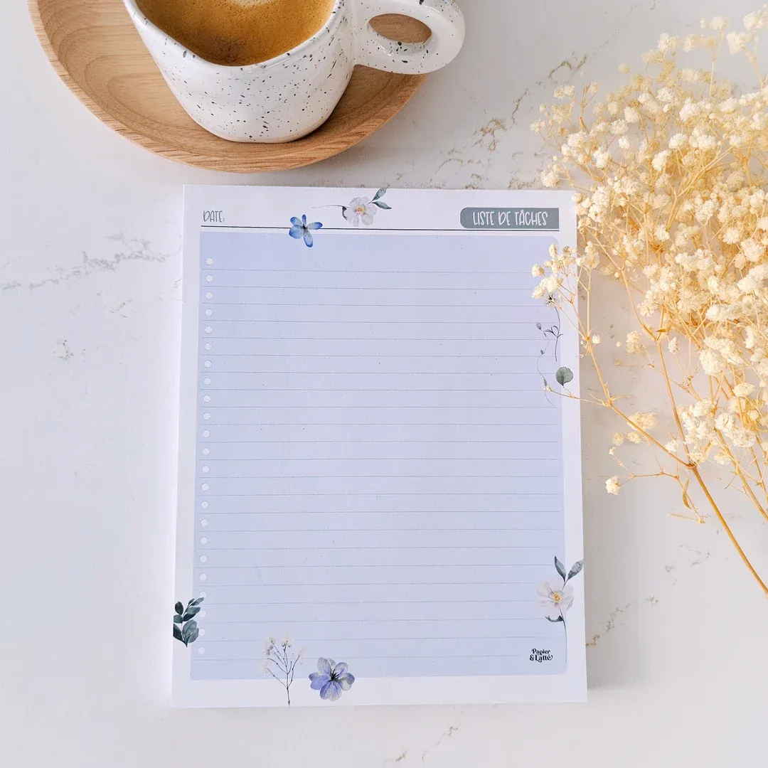 Grand Bloc-notes Fleuri Bleu