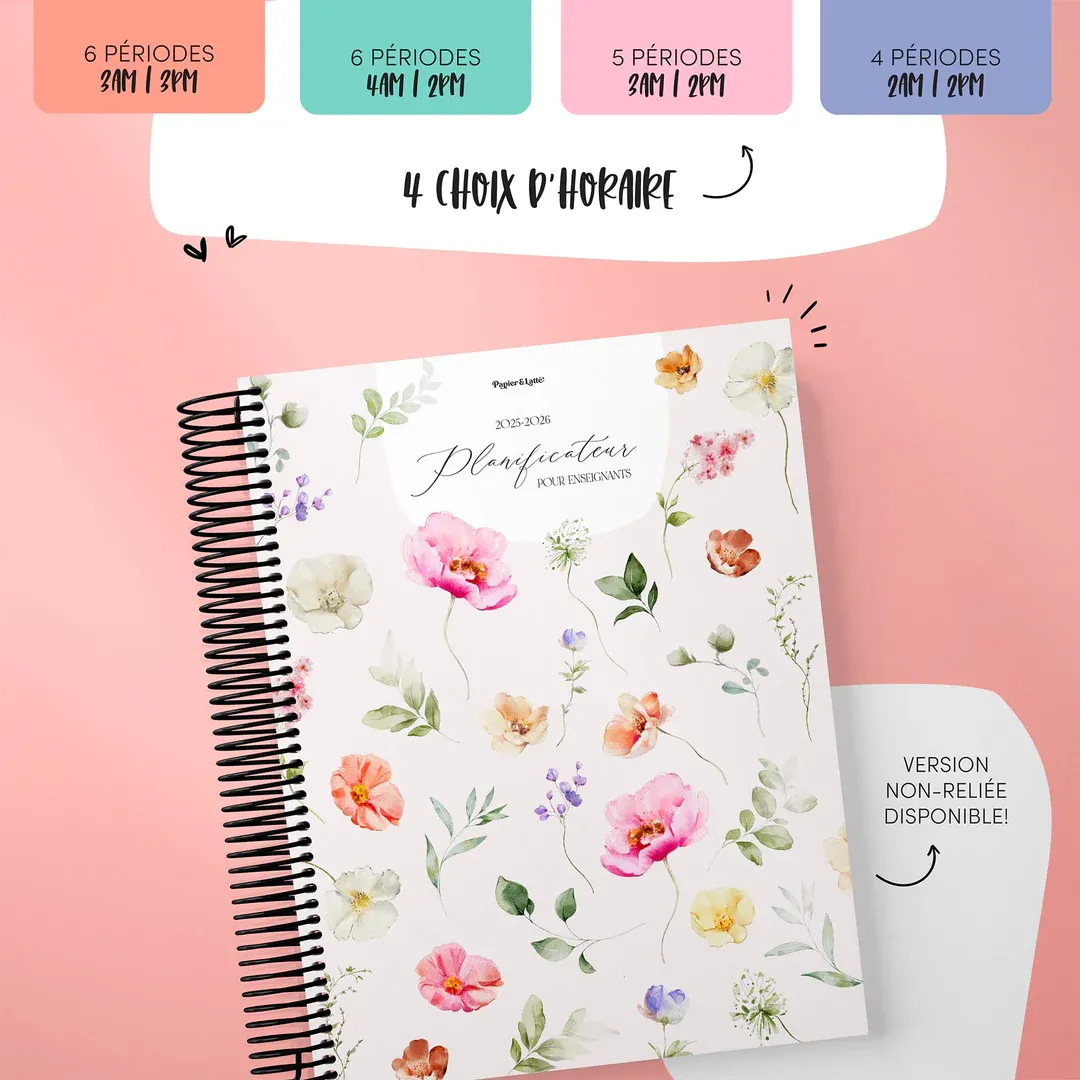 Planificateur pour Enseignants Non Boudiné Harmonie Fleurie