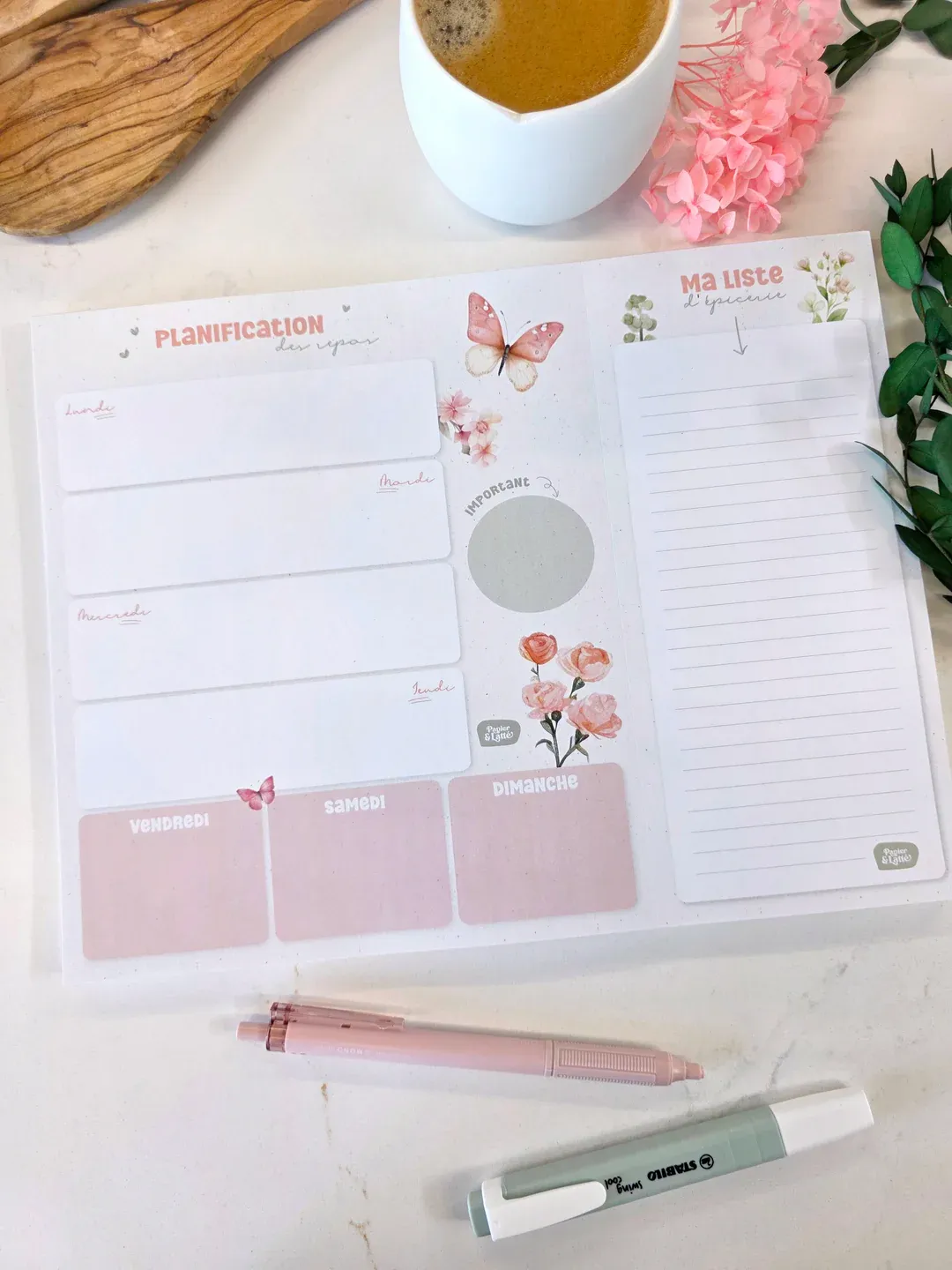 Planificateur de repas Fleurs &amp; Papillons