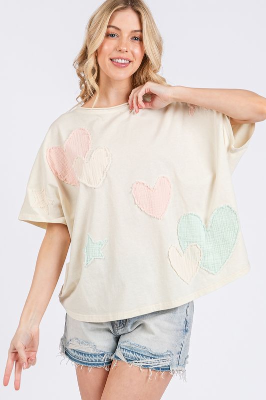 Boho Appliqué Hearts Tee
