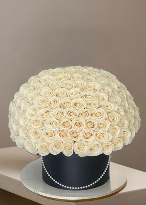 Luxurious white rose dome arrangement with pearl accent – Je T’aime Fleurs Miami &amp; Naples